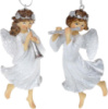 Набор 6 подвесных фигурок «Ангел с флейтой» 10.5см, полистоун, белый с серебром