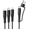 Кабель Hoco X123 3-in-1 Type-C to Type-C+MicroUSB+Lightnong 2A 1m Black