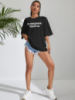 Жіноча футболка чорна з мерчем | 61-015
