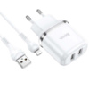 Зарядний пристрій Hoco N4 (2USB/2.4A) + Lightning, Білий - купити в SmartEra.ua