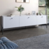 Тумба под телевизор на 3 ящика LION Wood с черными ножками 160х65х40 см Нимфея Альба (белый) (LION-043102)