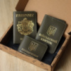 Подарунковий набір «Обкладинки на паспорт, військовий квиток, убд»,хакі з позолотою.