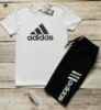 Летний спортивный костюм Adidas БОЛЬШОЙ Лого БЕЛАЯ футболка и черные шорты