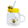 Чашка скляна дитяча з принтом та кришкою з трубочкою