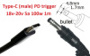 Кабель-переходник триггер PD 18-20v Type-C (max 5a, 100w) на 4.8x1.7 or (4.75+4.2)x1.6mm (bullet) 1m з USB Type-C (male) Power Delivery PD тригер (A