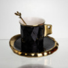 Чашка фарфоровая для кофе 200 (мл) с блюдцем и ложкой, красивая чашка в подарок Черный с золотом FM-1A