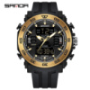 Чоловічий спортивний годинник Sanda 6029 Black-Gold з комбінованим циферблатом та захистом 5 ATM