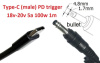 Кабель-переходник триггер PD 18-20v Type-C (max 5a, 100w) на 4.8x1.7 or (4.75+4.2)x1.6mm (bullet) 1m з USB