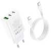 СЗУ зарядний пристрій HOCO C99A PD20W QC3.0 1USB/2Type-C/3A з кабелем для заряджання Type-C - Lightning Білий