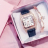 Женские часы Zexil  с розовым ремешком из экокожи + браслет Черный