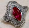 Серебряное кольцо с рубиновым кварцем и филигранью в викторианском стиле
