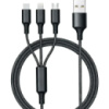 Кабель 3 в 1 26X-202 USB-A 1,2 м чорний • Зарядний кабель 26X-202 Type-C Lightning Micro USB до 6A для швидкого заряджання та передавання даних