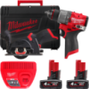Набір з 2х інструментів акумуляторних безщіткових MILWAUKEE, M12FPP2G2-402X (зарядний пристрій С12, 2 акумулятори М12 В4 4Аг, др