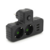 Розетка тройник Т-образнаый с заземлением F302-Black, 2 розетки+3USB(1А), 2500W, 10A, 110-250V~Max, Blister