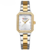 Жіночий годинник Curren 9102 Silver-Gold-White класичний прямокутний з металевим браслетом