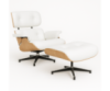 Крісло Релакс з отоманкою, біла шкіра, колір дерева ясен