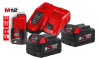 Енергокомплект Li-Ion MILWAUKEE, M18 NRG-502 (зарядний пристрій M12-18 FC, 2 акумулятори М18 В5 5Аг) + подарунок акумулятор M12