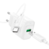 Набор СЗУ 110-240V HOCO C140A+ кабель Type-C, 1xUSB, 18W, кабель 1м, White, Blister