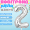 Воздушный шар в виде цифры 2 серебро,40 дюймов, фольгированый, для праздников для дня рождения,