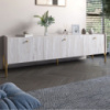Тумба под телевизор на 3 ящика LION Wood с золотыми ножками 160х65х40 см Самоа Дымчатый (LION-042999)