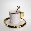 Чашка фарфоровая для кофе 200 (мл) с блюдцем и ложкой, красивая чашка в подарок Белый с золотом FM-1B