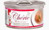 Вологий корм Cherie для котів з ніжними шматочками жовтоперого та смугастого тунця та дикого лосося в соусі, 0,08 кг