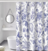Шторка для ванной и душа с кольцами 180x180 см водостойкая, шторка для ванной комнаты с крючками,белая с цветочным принтом