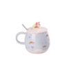 Чашка фарфоровая Rainbow Ceramic Mug 400ml с крышкой и ложкой Голубой HPCY8278BL