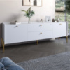 Тумба под телевизор с ящиками LION Wood с золотыми ножками 160х65х40 см Нимфея Альба (белый) (LION-043118)
