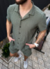 Літній однотонний чоловічий костюм хакі сорочка шорти