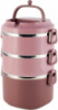 Ланч-бокс Kamille Snack 2400мл трехуровневый, пластик и нержавеющая сталь, розовый