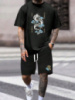 Комплект футболка та шорти чорного кольору з ДТФ принтом (оверсайз)