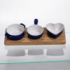 Набор менажниц фарфоровых для закусок 3 (шт) по 50 (мл) менажницы на бамбуковой подставке Синий HZ001-B