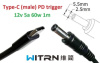 Перехідник на 12v (max 5a, 60w) 5.5x2.5mm 1m з USB Type-C (male) Power Delivery PD (WITRN) тригер (A class) 1 день гар.