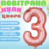Воздушный шар в виде цифры 3 розовое золото,40 дюймов, фольгированый, для праздников для дня рождения,годовщин