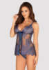 Спокусливий пеньюар Obsessive Flowlace babydoll, Синій, S, M, S/M