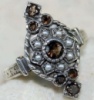 Серебряное кольцо с дымчатым кварцем (раухтопаз) и жемчугом в викторианском стиле