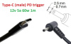 Кабель-переходник триггер PD 12v Type-C (max 5a, 60w) на 2.5(2.35)x0.7mm 1m з USB Type-C (male) Power Delivery PD тригер (A class) 1 день гар.