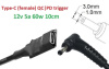 Переходник на 12v (max 5a, 60w) 3.0x1.0(0.9/1.1)mm 8-10cm з USB Type-C (Female) Quick Charge Power Delivery QC|PD тригер (A class) 1 день гар.