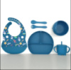 Набір посуду з 3-х секційною тарілкою полусфера та нагрудником принт синій
