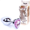 Анальна пробка з рожевим кристалом серце S «Jewellery silver heart plug rose» від Boss Series