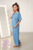 Жіночий костюм вільного крою з натурального льону «Delux» оптом | Розпродаж моделі Блакитний, 42-44