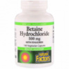 Бетаин Гидрохлорид и Пажитник, Betaine Hydrochloride + Fenugreek, Natural Factors, 500мг, 180 капсул