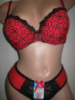 Комплект білизни червоний з чорним: бюстгальтер 85В push up і трусики-сліпи