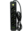 Удлинитель UA Power F44U на 4 розетки, 3USB, 6 м, черный