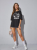 Жіноча футболка чорна з мерчем | 61-011