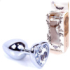 Анальна пробка із прозорим кристалом серце S «Jewellery silver heart plug clear» від Boss Series