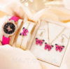 Женские часы Inschic с малиновым ремешком из экокожи + набор бижутерии