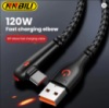 Кабель NNBILI для швидкої зарядки 120 Вт з USB-C, нейлонове плетіння, вигин 90°, підходить для Huawei, Xiaomi, iPhone, Samsung Hon