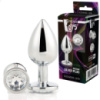 Анальна пробка із прозорим кристалом M «gleaming love silver plug medium» від Dream Toys